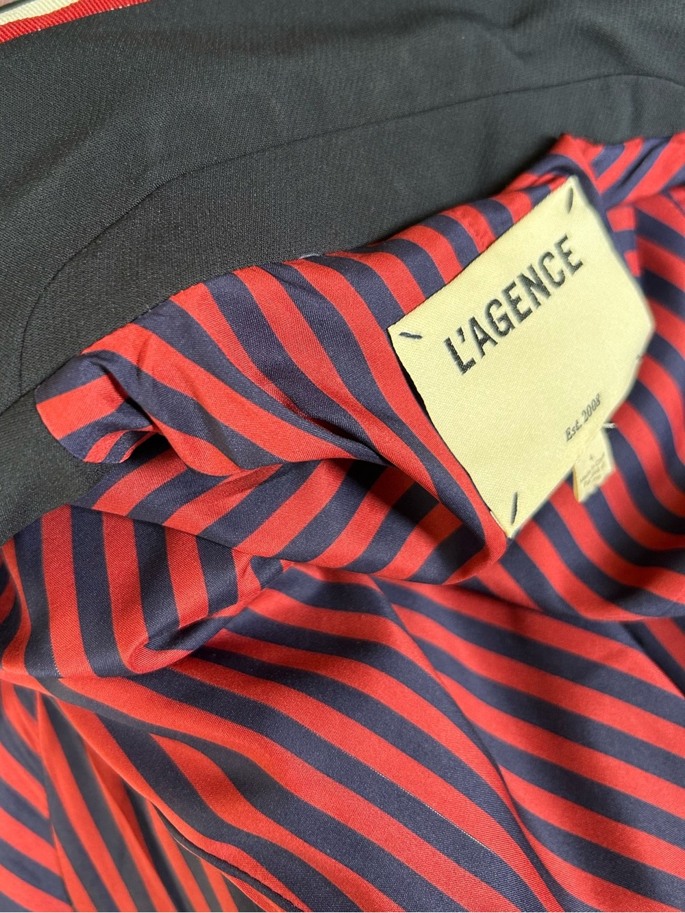 L’AGENCE Chamberlain Blazer Navy Blue Red White Trim Gold Buttons Sz 4 - Picture 14 of 16